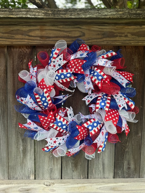 Other - Patriotic Red, White & Blue Holiday Wreath - Home Holiday